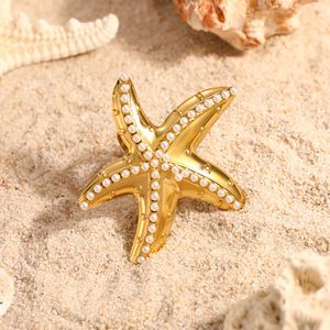 Bague étoile de mer plaquée or 18 carats, sertie pavé, réglable, pour femme, bijoux style plage - Product Image 4