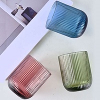 Verre à boire en verre côtelé coloré à rayures verticales, pour jus, eau de rinçage buccal, décoration de table pour la maison et l'hôtel