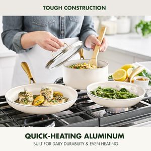 家庭用キッチン用品ノンスティックアルミ鍋セットゴールドハンドル電気メッキフライパンスープキッチンギフトノンスティック調理器具セット - Product Image 4