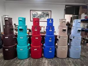 Ensemble de conteneurs isothermes pour <span class=keywords><strong>la</strong></span> restauration, 60L, cylindrique, isolé, couleur crème et bleu, pour <span class=keywords><strong>la</strong></span> <span class=keywords><strong>cuisine</strong></span> professionnelle et l'hôtellerie - Product Image 3