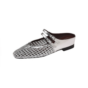 EVERGREEN Waterproof Knitted Mesh Breathable Casual Slippers Genuine Leather Upper Thick Low Heel Large Size Ankle-Wrap Slip-On - Product Image 5