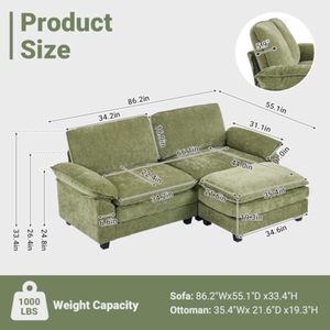 Divano Componibile Convertibile <span class=keywords><strong>a</strong></span> L con Seduta Profonda, Divano Moderno <span class=keywords><strong>a</strong></span> 2 Posti con Pouf per Soggiorno e Spazi Ristretti - Product Image 2