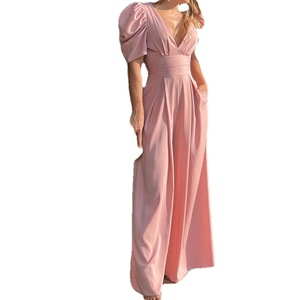 Nouvelle combinaison pantalon large pour femme 2026, col en V, manches bouffantes, taille haute, motif floral, respirante, élégante et décontractée - Product Image 5