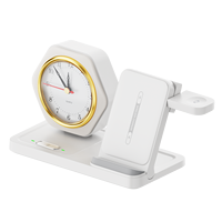 Support de charge sans fil 15W avec lampe, horloge, veilleuse et indicateur LED, design pliable pour téléphones portables, écouteurs et montres connectées