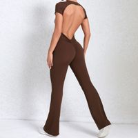 Combinaison de yoga Balry européenne et américaine sans dos à manches courtes, sensation seconde peau, en nylon respirant, longueur intégrale, pour fitness et maintien corporel