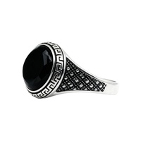 Kaanjewelry 925 Sterling Silber Siegelring für Herren mit ovalem schwarzem Onyx-Stein und griechischem Muster, graviert, edler Silberschmuck