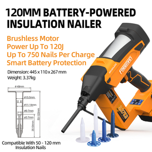 <span class=keywords><strong>Cloueur</strong></span> d'<span class=keywords><strong>isolation</strong></span> sans fil professionnel Freeman LABW120 20V Brushless 120J 120MM pour clous en plastique, 750 clous par charge, garantie 180 jours - Product Image 3