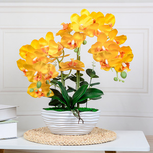 Orchidée Phalaenopsis Artificielle Réaliste en Pot, Double Tige, Composition Florale en Soie pour Décoration de Table Maison et Bureau, Style Nordique - Product Image 3