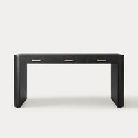 Bureau d'écriture en placage de chêne noir avec 3 tiroirs de rangement, bureau en bois moderne pour le bureau à domicile avec poignées en métal laiton