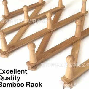 Wooden Telescopic Wall Mounted <b>Clothes</b> Rack Foldable Hat And Bag Hook For Bedroom <b>Storage</b> - Product Image 2