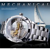 Forsining 2023 Montre GMT1165 pour hommes Montre mécanique transparente à engrenages argentés et squelette en acier inoxydable Montres automatiques pour hommes