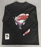 T-shirt à manches longues personnalisé DTG impression graphique et patch broderie Double couche deux pièces Patchwork noir unisexe t-shirt