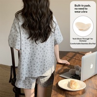 Sweethoney – pyjama en coton biologique pour femmes, respirant, avec coussinets de poitrine, short à manches courtes en dentelle, pyjama décontracté, été