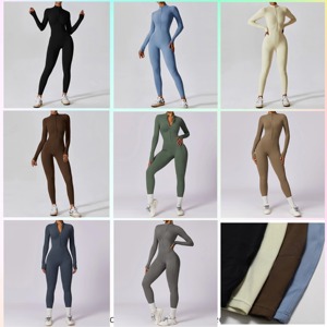 Mono de Entrenamiento Conjunto trajes de entrenamiento <span class=keywords><strong>Fitness</strong></span> de una pieza mujeres traje de cuerpo de manga larga con cremallera - Product Image 2