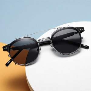 Lunettes de soleil Steampunk à Double lentille pour hommes, verres polarisés, Clip rond rétro en acétate, lunettes de soleil de Temple, nouvelle collection 2023 - Product Image 4