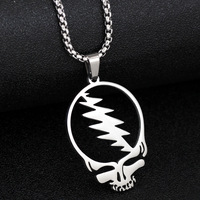 Collier Unisexe Hip Hop Streetwear en Acier Inoxydable avec Pendentif Crâne Grateful Dead et Diamants, Style Sportif Tendance, Personnalisable