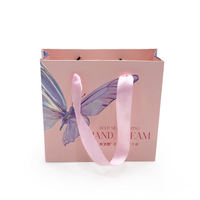 Sac de shopping en papier personnalisé avec motif papillon rose clair, de luxe, pour mariage, boutique, petit cadeau, bijoux, cosmétiques, avec ruban en satin