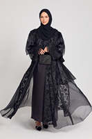 Robe longue modeste noire à fleurs personnalisée Leduo – Abaya à poignets smockés avec hijab pour femmes musulmanes