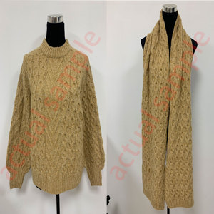 Ensemble 2 pièces tricoté pour femme : <span class=keywords><strong>Pull</strong></span> en maille torsadée camel et écharpe assortie, <span class=keywords><strong>pull</strong></span> texturé nid d'abeille, <span class=keywords><strong>pull</strong></span> d'hiver confortable - Product Image 6
