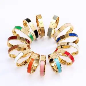 Pulsera de acero inoxidable para mujer, brazalete colorido esmaltado en H, 316L