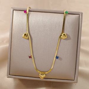 Toptan 18K PVD altın kaplama Dainty kalp kolye üzerinde karışık zincir paslanmaz çelik Trendy sevgililer hediye moda takı kolye - Product Image 4