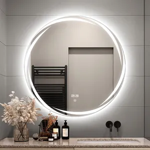 Precio de fábrica LED espejo de baño inteligente desempañador pantalla táctil retroiluminación espejo de baño sala de estar espejo de pared redondo