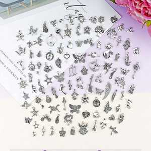 Lote al por mayor de 100 piezas de dijes de plata JIALEEY para hacer joyas, dijes de metal de plata tibetana lisos mixtos, colgantes DIY para mujer - Product Image 6