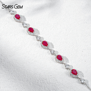 Pulsera StarsGem de Oro Sólido de 10K con Rubí, Esmeralda y Zafiro de Laboratorio con Corte Pera y Diamantes de Laboratorio de 2.6CT, Regalo Clásico para Bodas y Fiestas - Product Image 2