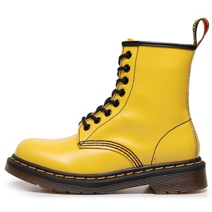 Yellow Genuine Leather Boots Ankle Height Round <b>Toe</b> Lace-Up Flat <b>Heel</b> Rubber Outsole All Seasons Wholesale Waterproof - Product Image 1
