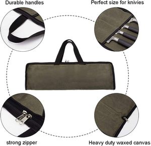 Custom Knife Slots Heavy Duty Waterproof Waxed Canvas <b>Bag</b> Portable Chef Knife <b>Roll</b> <b>Bag</b> - Product Image 6
