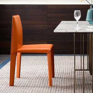 Chaise de salle à manger nordique simple orange, design tendance, pour restaurant, bureau, café, <span class=keywords><strong>club</strong></span>, en cuir pleine fleur, mobilier de maison - Product Image 3