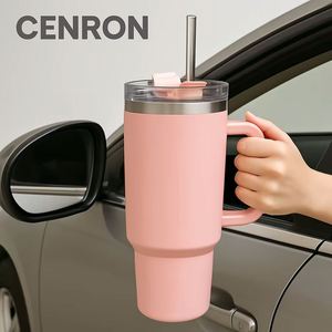 Insulated Travel Mug 30oz Stainless Steel With Handle and Straw Vacuum <b>Flask</b> for <b>Hot</b> or Cold <b>Drinks</b> - Product Image 5