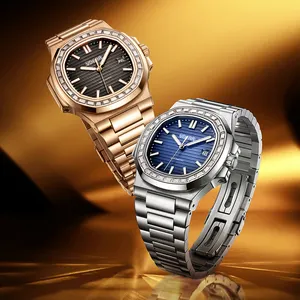 Relógio de quartzo masculino de negócios com calendário limunous, relógio de luxo com desenho personalizado, relógios quadrados originais