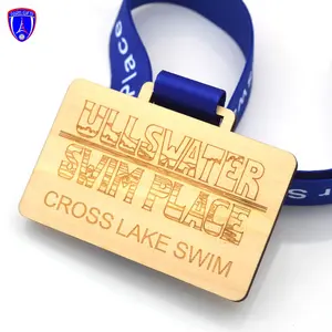 Custom Print engrave blank medal wooden awards cross lake swim wood medal Made Of Wood