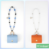 Collier Poignet Perle Cristal Chaîne En Cuir Pu Écouteurs Sac De Protection Personnalisé Portable Écouteurs Mallette De Rangement Porte-clés pour airpods