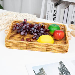 Plateau de rangement en rotin rectangulaire, panier multifonctionnel pour la maison, pour fruits, pain, organisation des cosmétiques - Product Image 2