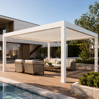Pergola en aluminium motorisée à toit à lames orientables, sur mesure, bioclimatique, étanche, 4x6m, pour la conception de patios architecturaux de complexes hôteliers