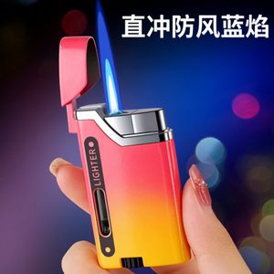 Encendedor de Antorcha Azul Degradado Recargable con Ventana Visible de Gas, Resistente al Viento, de Butano, Metálico, Regalo Personal - Product Image 1