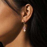 Pendientes de Aro con Perlas de Agua Dulce de Color Caramelo y Piedras Naturales, Acero Inoxidable con Baño de Oro PVD, Joyería Hecha a Mano