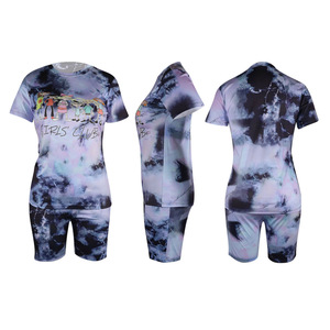 Casual Summer Women Cartoon printing Loose Short Sleeve O-neck T-shirt 2 Piece Biker Running Shorts Set - Product Image 5
