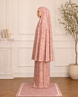 Ensemble de robe de prière musulmane rose à fleurs personnalisée avec tapis de prière assorti, abaya khimar une pièce pour femmes musulmanes pour le Ramadan