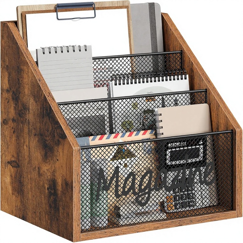 Wood Non Folding Triangular Magazine Holder