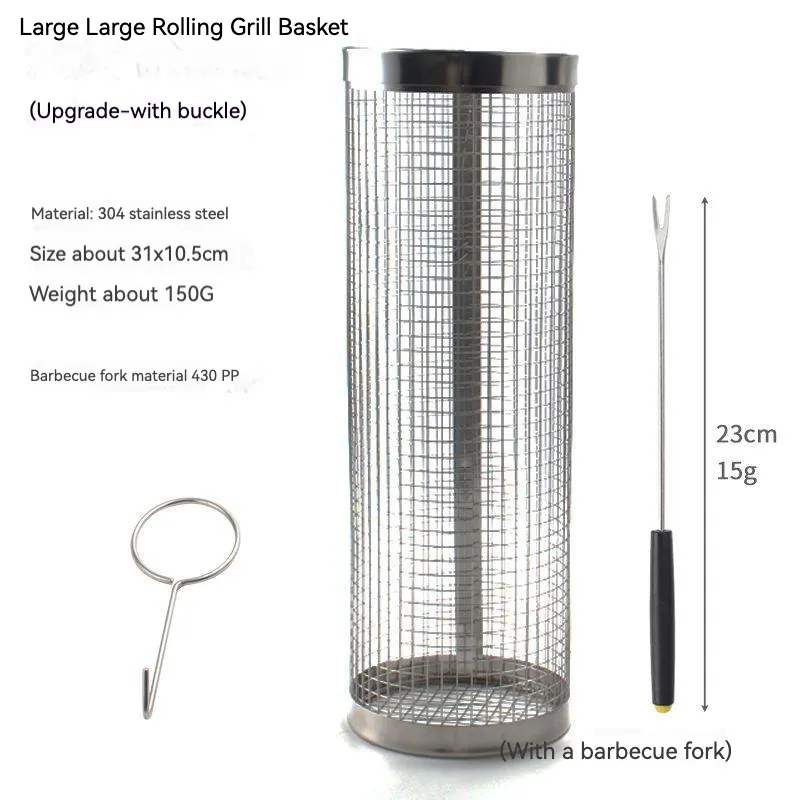 Keranjang panggang Bbq silinder, tabung jaring bulat baja tahan karat 304 portabel baru untuk memanggang luar ruangan