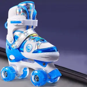 キッズガールズボーイズ用ホットローラースケート4サイズ調節可能なキッズクワッドローラースケート、屋内および屋外用ライトアップホイール付き