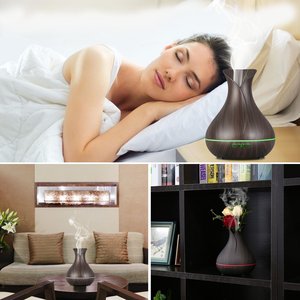 Chất lượng cao điện 400ml siêu âm tinh dầu khuếch tán hạt gỗ tạo độ ẩm 7 màu đèn <span class=keywords><strong>LED</strong></span> hương liệu hộ gia đình - Product Image 6