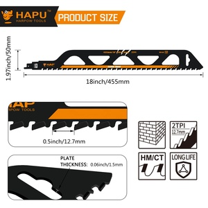 1PACK Lame de <span class=keywords><strong>scie</strong></span> alternative à dents en carbure de 18 pouces 2TPI Lame de <span class=keywords><strong>scie</strong></span> de démolition de maçonnerie pour <span class=keywords><strong>couper</strong></span> les carreaux de <span class=keywords><strong>brique</strong></span> <span class=keywords><strong>rouge</strong></span> de maçonnerie - Product Image 4