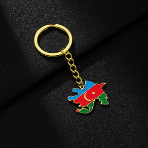 Llavero con colgante de <span class=keywords><strong>bandera</strong></span> de Azerbaiyán esmaltado de acero inoxidable, llavero con colgante de mapa de azerbaiyanos esmaltado chapado en oro de 18 quilates - Product Image 6