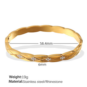 New Trendy Simple Diamond Cross Checkered Pattern Bracelet Stainless Steel Bangles Fashion Jewelry <b>for</b> Women - Product Image 6