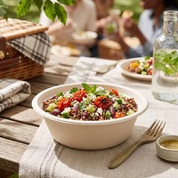Ensemble de vaisselle jetable écologique avec assiettes et bols en bagasse, et couverts extra longs pour les fêtes et la restauration
