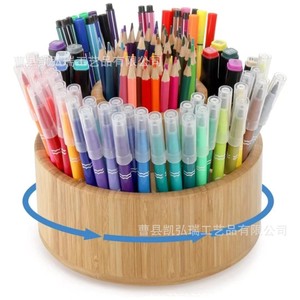 Caja de almacenamiento giratoria de bambú para papelería, artículos de papelería para estudiantes, caja de almacenamiento para bolígrafos de acuarela, caja de almacenamiento multiusos para brochas de maquillaje - Product Image 1